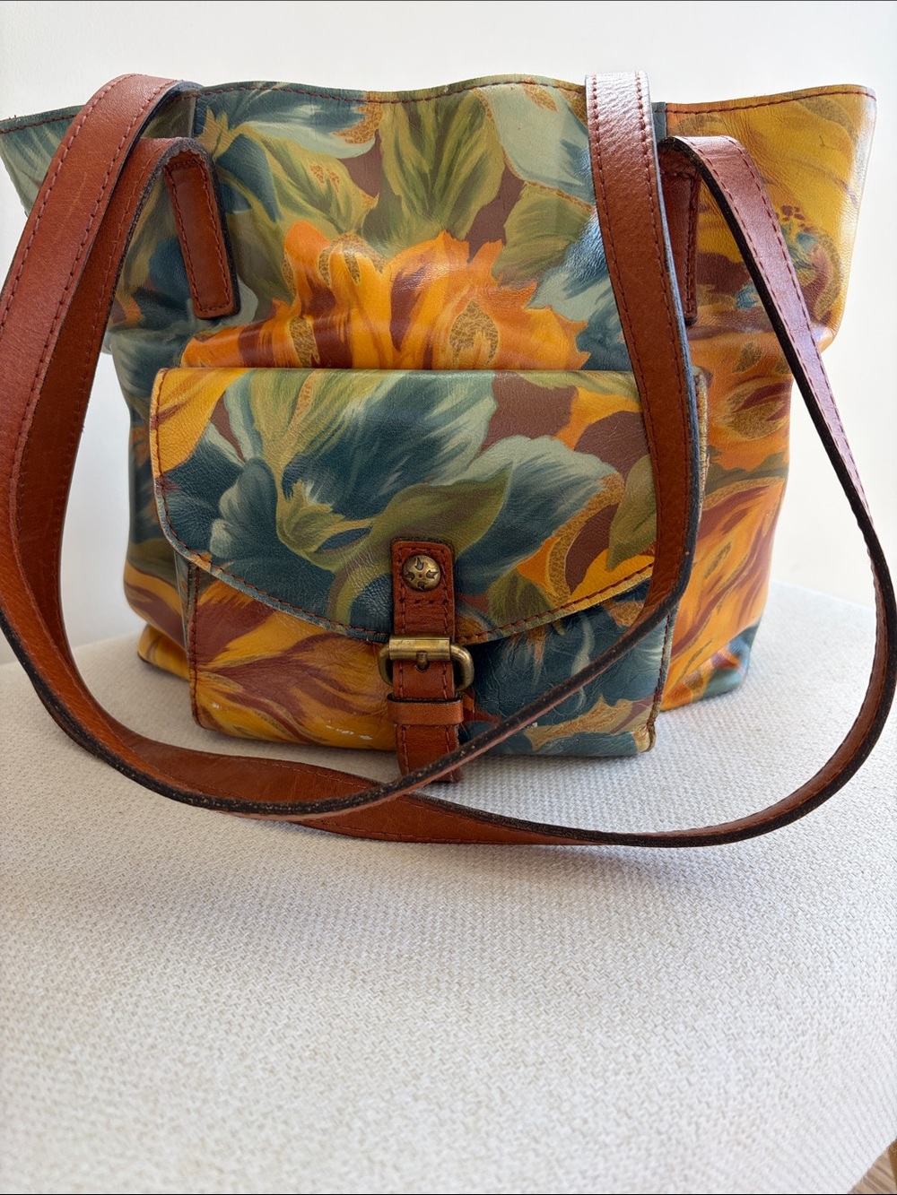 Patricia Nash Floral Canvas Shoulder Bag with Brown Leather Trim
